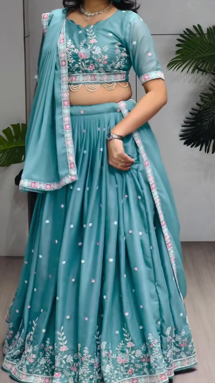 Embroidered Semi Stitched Lehenga Choli