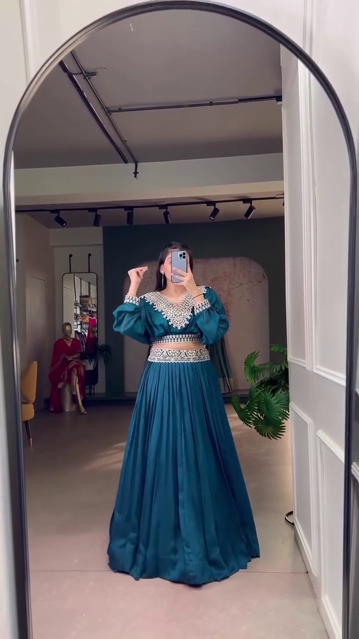 Embroidered Thread Work Semi-Stitched Lehenga - Image 7