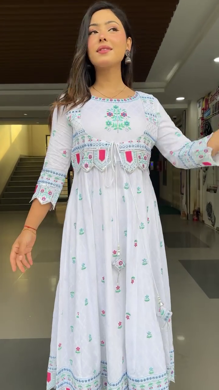 Dresser Women's Floral Embriodered Work Anarkali Kurta With Pant and Dupatta - Image 6