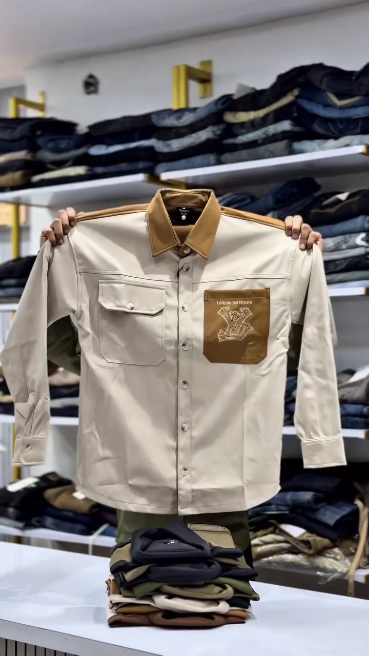 Men Casual Brown V-Shaped Front Yoke Shirt - Image 13